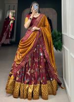 Tussar Silk Maroon Navratri Wear Floral Print Lehenga Choli